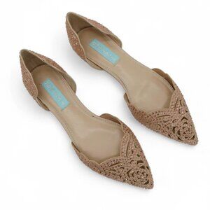 Betsey Johnson Lucy Women's Size 7 Blush Satin Crystal Embellished D'Orsay Flats